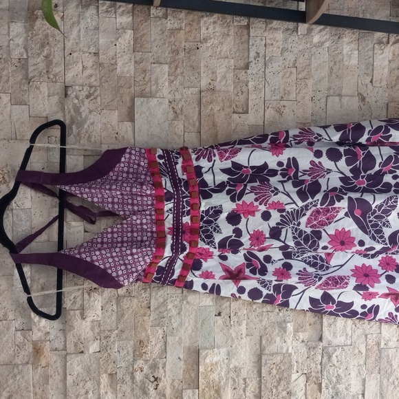 Aryeh Floral Dress Helter Mix Pattern Back Tie in Pink Boho Cotton Size L - Picture 2 of 16